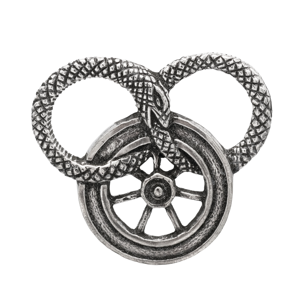 Snake and Wheel Lapel Pin - Sterling Silver or Bronze