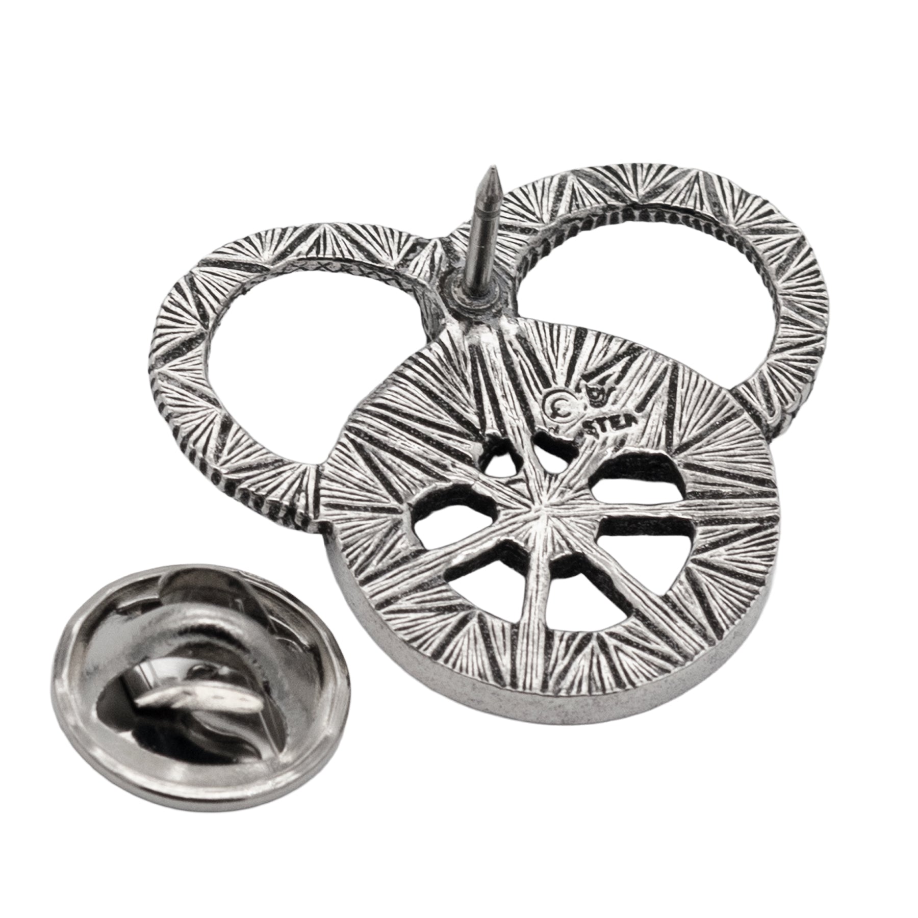 Snake and Wheel Lapel Pin - Sterling Silver or Bronze