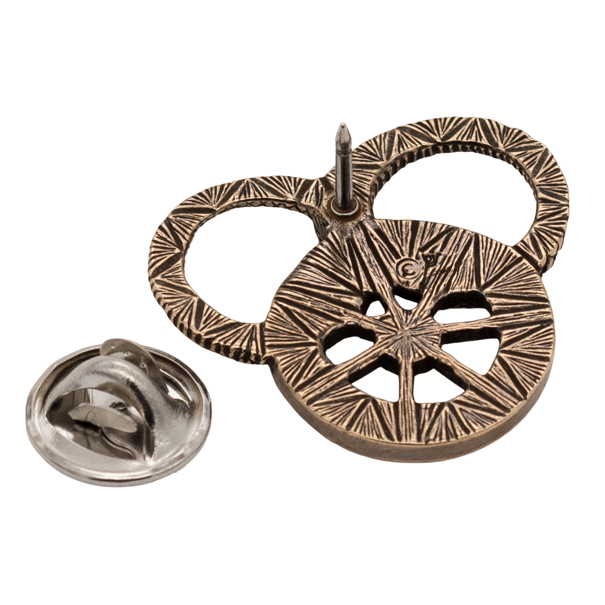 Snake and Wheel Lapel Pin - Sterling Silver or Bronze