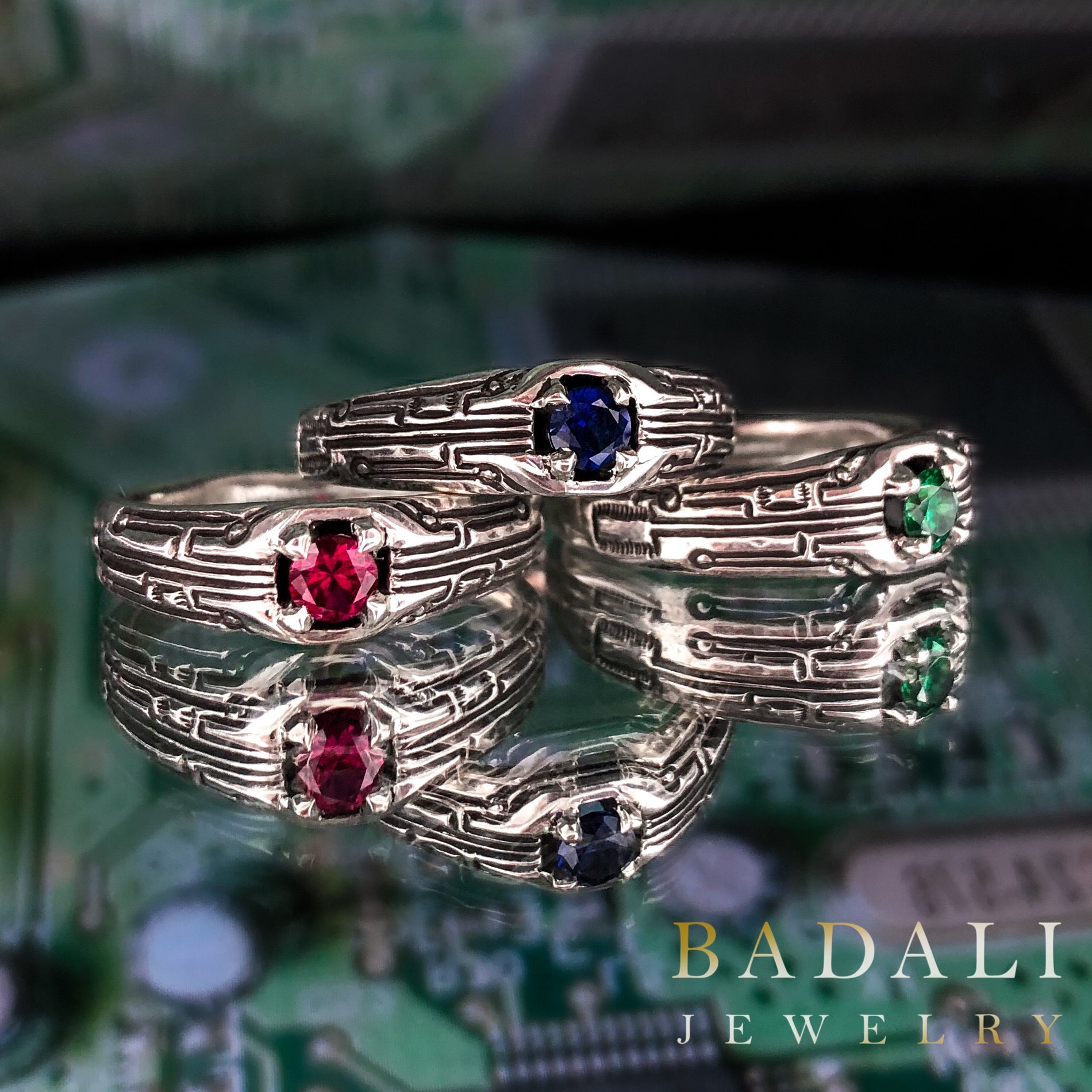 Circuit Board Ring with Gemstone - BJS Inc. - Ring