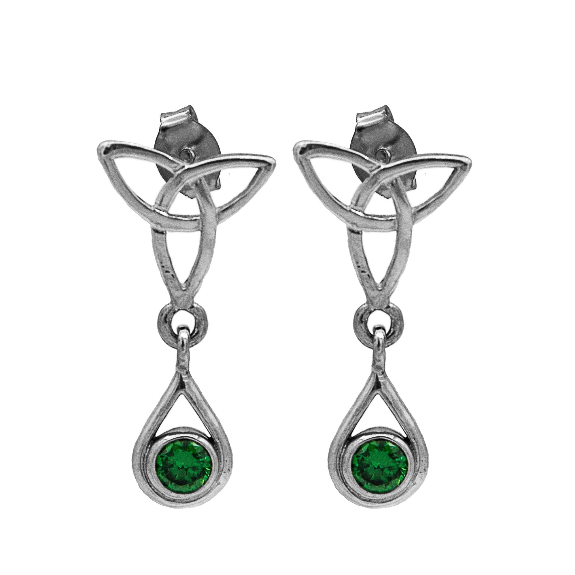 Triskele Earrings set with Green CZ - BJS Inc. - Earrings