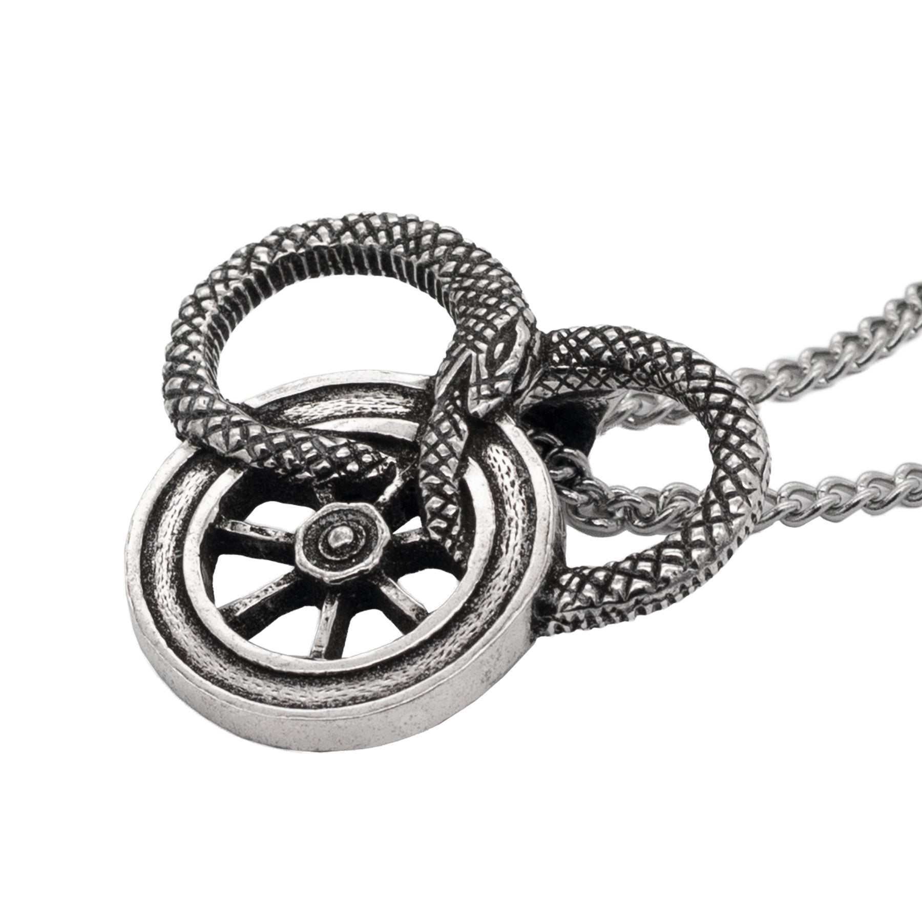 Snake and Wheel Necklace - Sterling Silver or Bronze