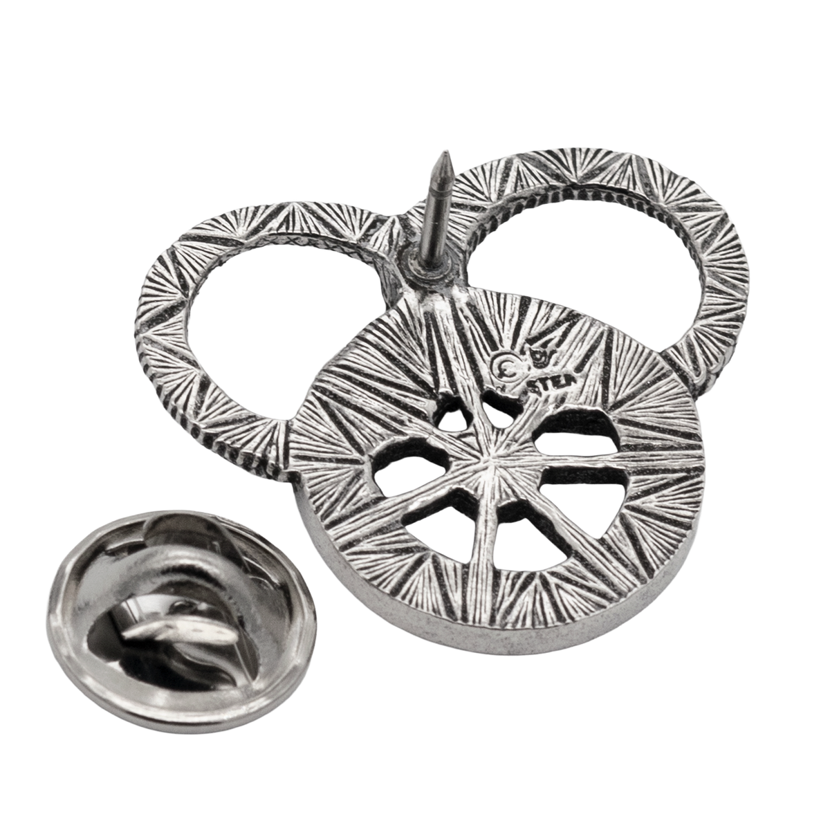 Snake and Wheel Lapel Pin - Sterling Silver or Bronze