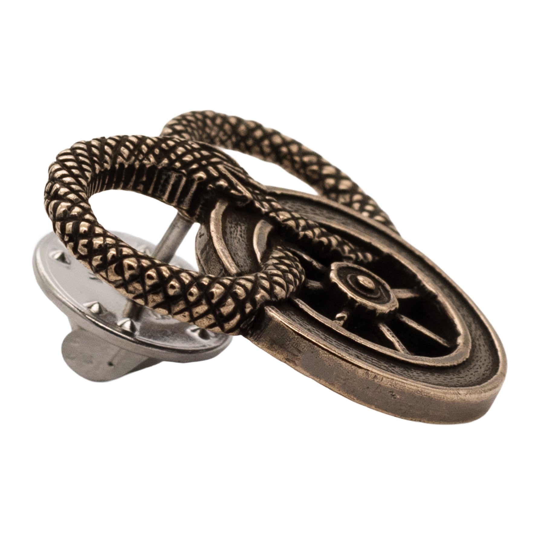 Snake and Wheel Lapel Pin - Sterling Silver or Bronze