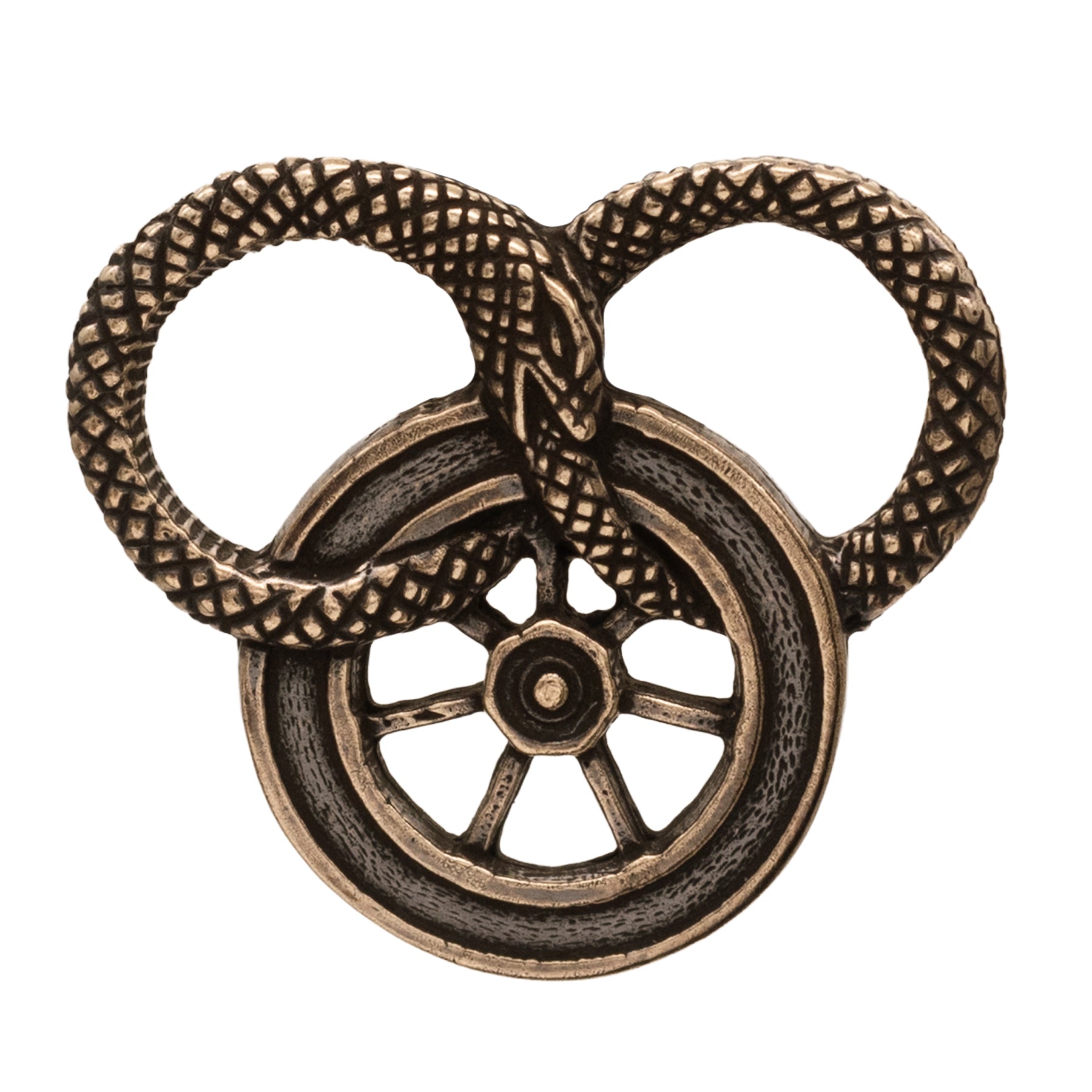 Snake and Wheel Lapel Pin - Sterling Silver or Bronze