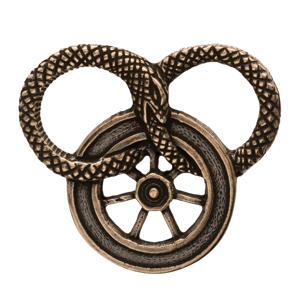 Snake and Wheel Lapel Pin - Sterling Silver or Bronze