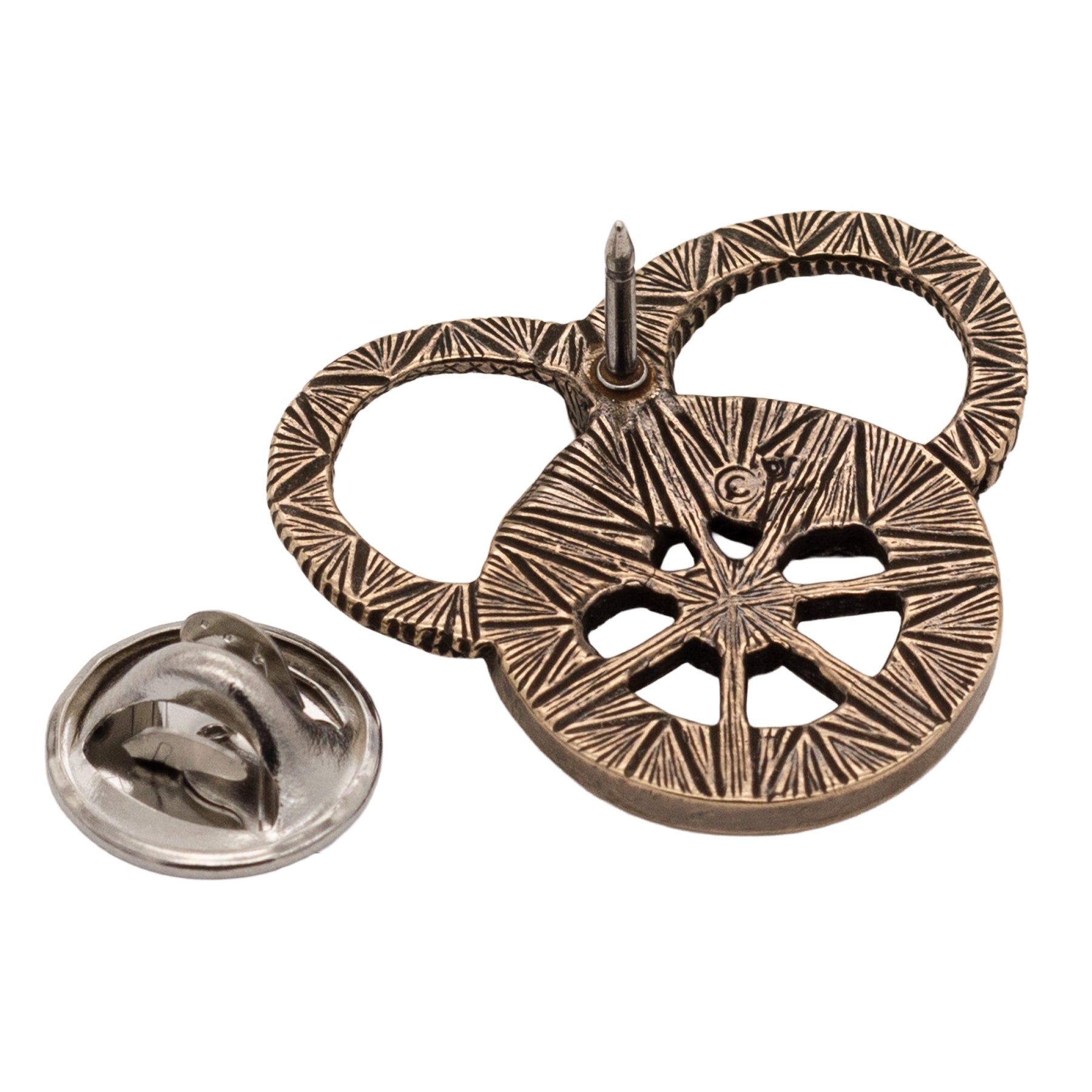 Snake and Wheel Lapel Pin - Sterling Silver or Bronze