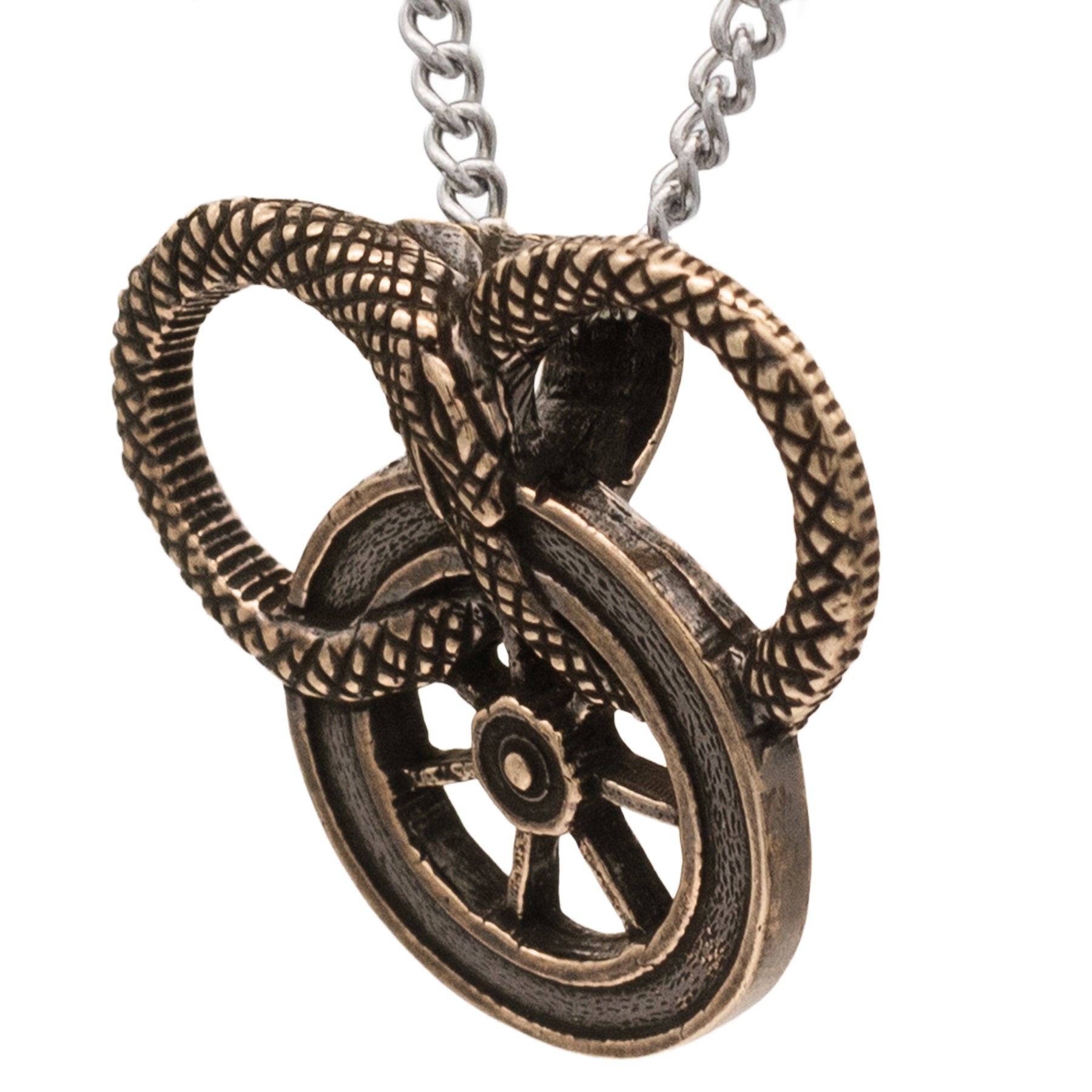 Snake and Wheel Necklace - Sterling Silver or Bronze