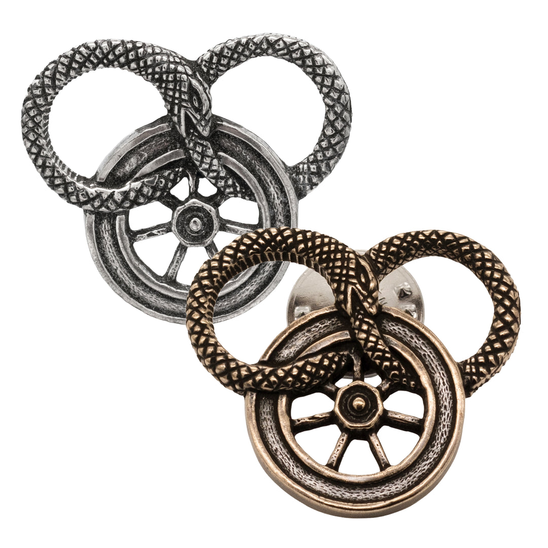 Snake and Wheel Lapel Pin - Sterling Silver or Bronze – BJS Inc.