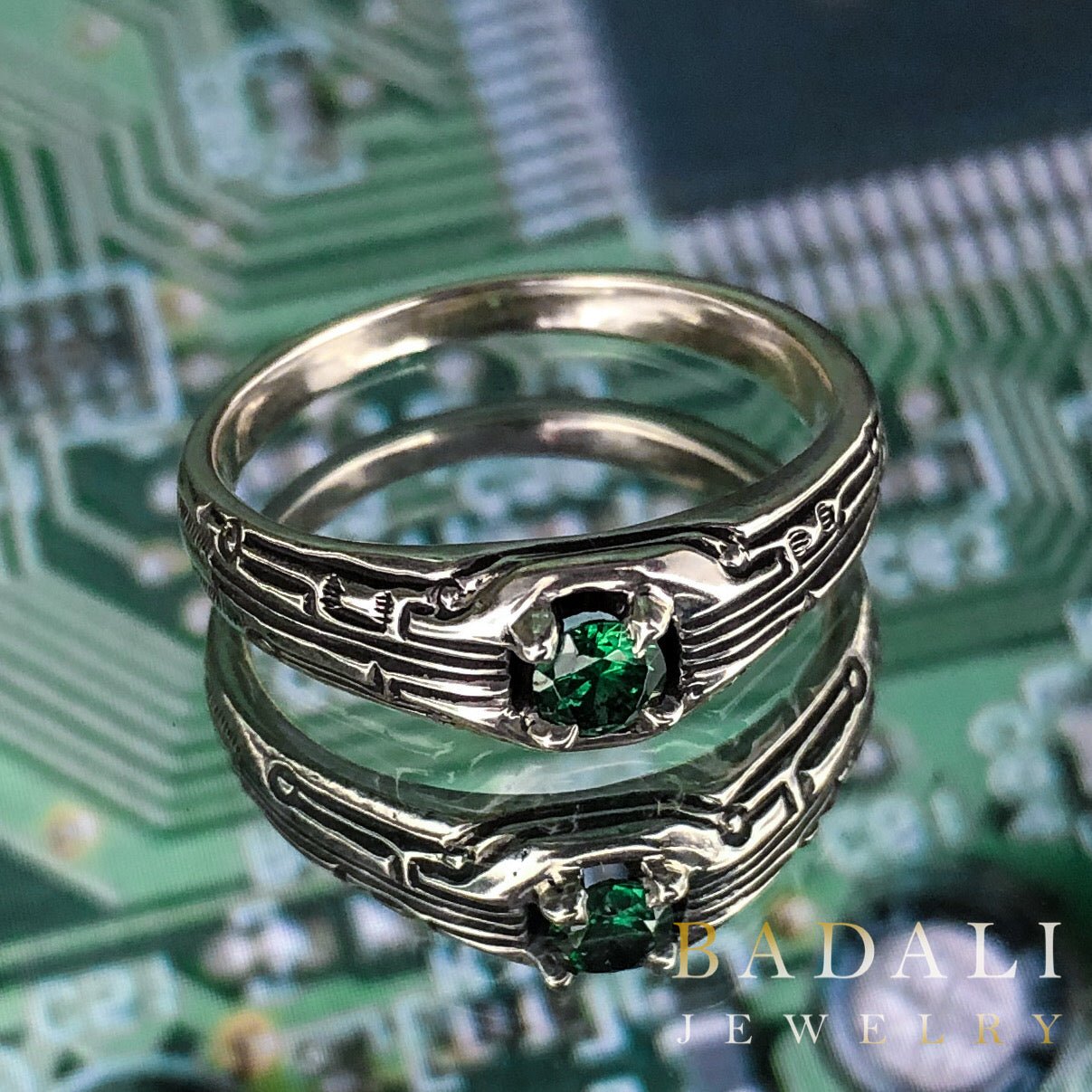 Circuit Board Ring with Gemstone - BJS Inc. - Ring