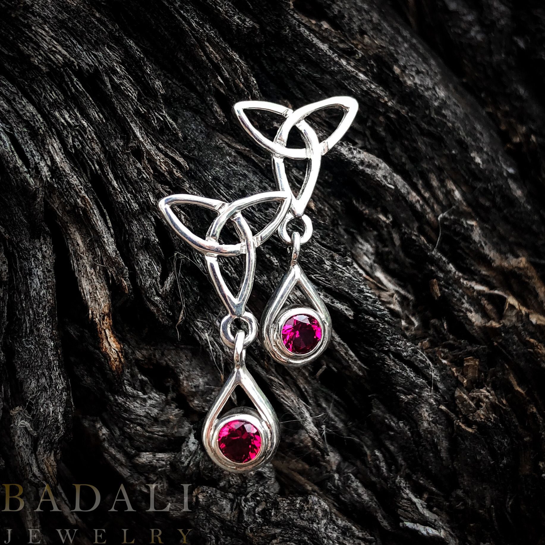 Triskele Earrings Lab Ruby - BJS Inc. - Earrings