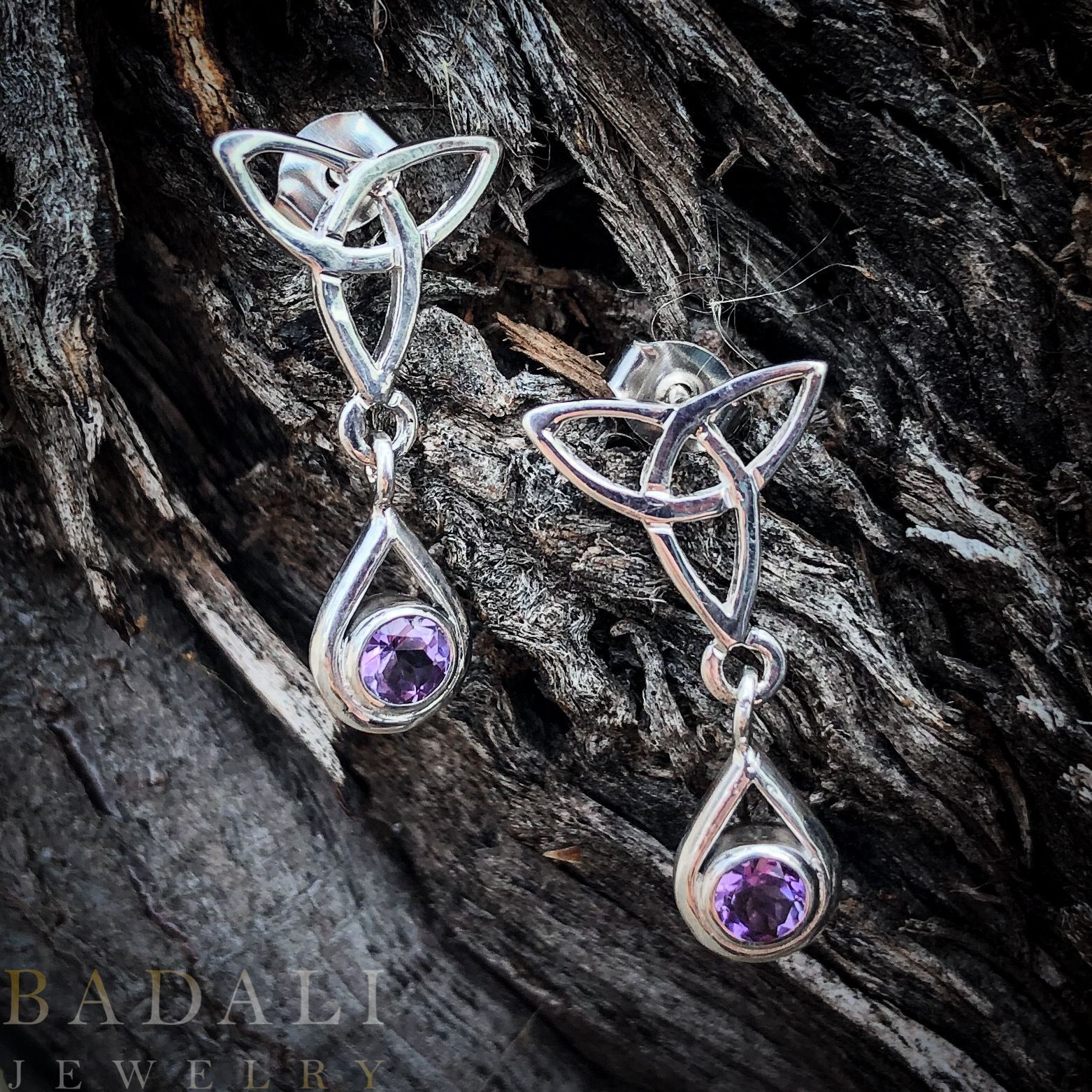 Triskele Earrings set with Amethyst - BJS Inc. - Earrings